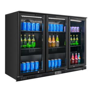 Rückkühlschrank 328 L 3 Glastüren Schwarz