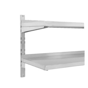 Etagère Murale en Inox sur Crémaillères 2 Niveaux  - L 1200 x P 400 mm - Dynasteel