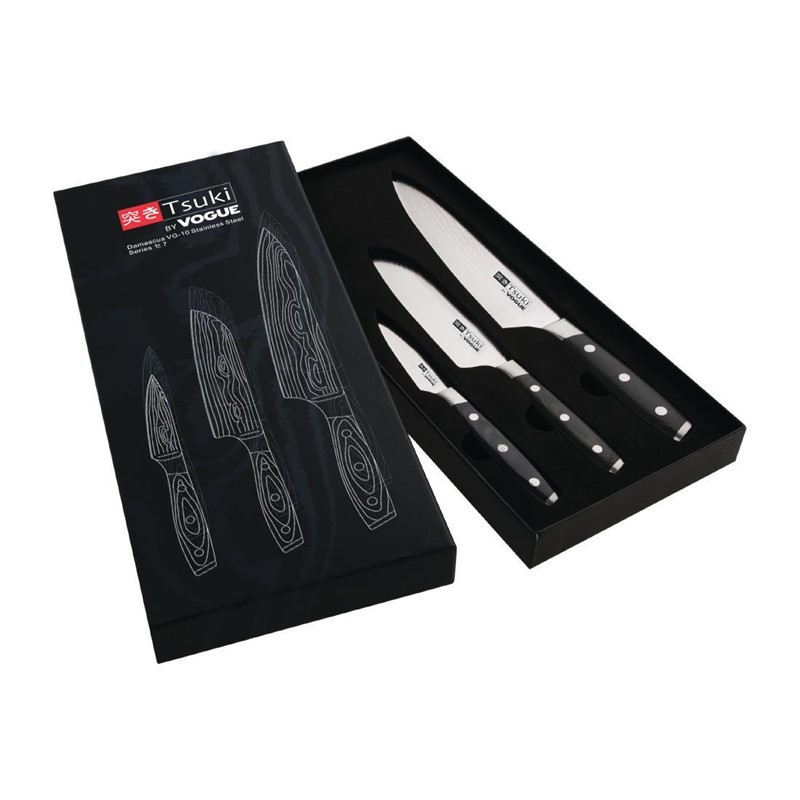 Geschenkset 3 Messer Tsuki Serie 7 Vogue - Professionelle Qualität