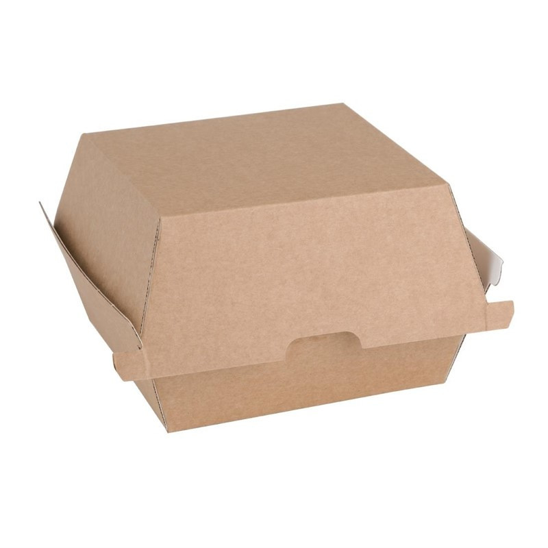 Kleine kompostierbare Hamburgerboxen 112mm - Packung mit 150 Stück Kraft Fiesta