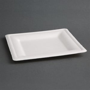 Assiettes carrées compostables en bagasse 159mm - Lot de 50