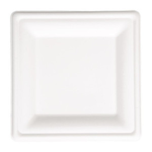 Compostable square plates made of bagasse 204mm - Pack of 50, eco-friendly and recyclable.