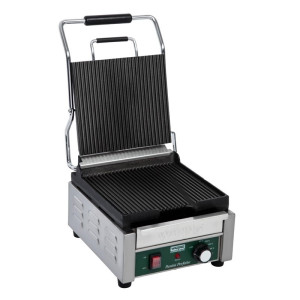 Waring Panini Grill: Cast Iron Grooved Plates - Fast Heating