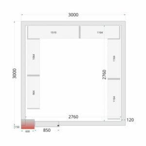 Kühlraumplatte TEFCOLD 3000x3000x2200 mm: Effektive Isolierung, geräumige Tür