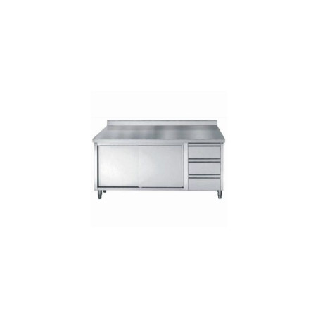 Meuble Inox Bas - 2 Portes 3 Tiroirs - Dimensions L 1800 x P 700 - CombiSteel