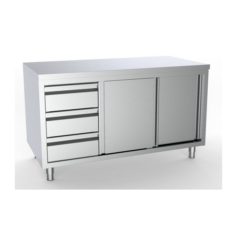 Professional Stainless Steel Low Cabinet - 2 Doors and 3 Drawers - L 2000 x D 700 mm - CombiSteel