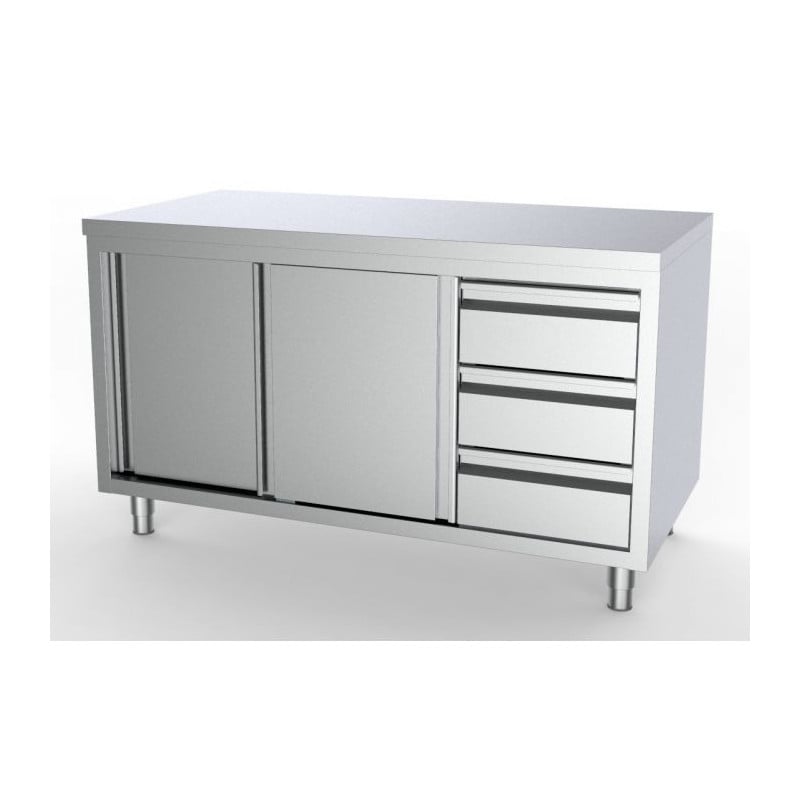 Stainless Steel Low Cabinet GN 1/1 - 2 Doors and 3 Drawers on the Right - CombiSteel