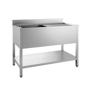Spülbecken 1 Becken und Abtropffläche rechts mit Rückwand und Regal - L 2000 x T 600 mm - CombiSteel