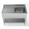 Sink 1 Basin with Drainer, Backsplash, and Shelf - Stainless Steel AISI 304