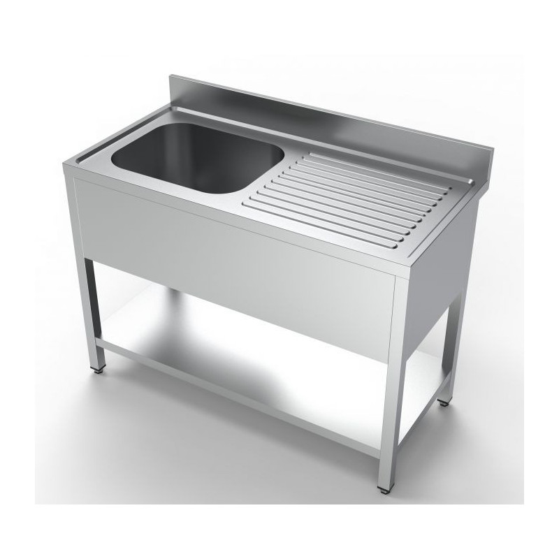 Plonge 1 Basin and Drainer on the Right in Stainless Steel AISI 304 - Dimensions 1200 x 600 mm