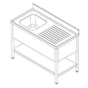 Eintauchbecken 1 mit Abtropffläche rechts und Regal - Abmessungen L 1200 x T 600 mm - Edelstahl, Profiküche