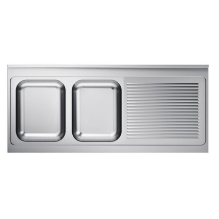 Professional Stainless Steel 2-Basin Sink with Right Drainer - CombiSteel 2000x600mm