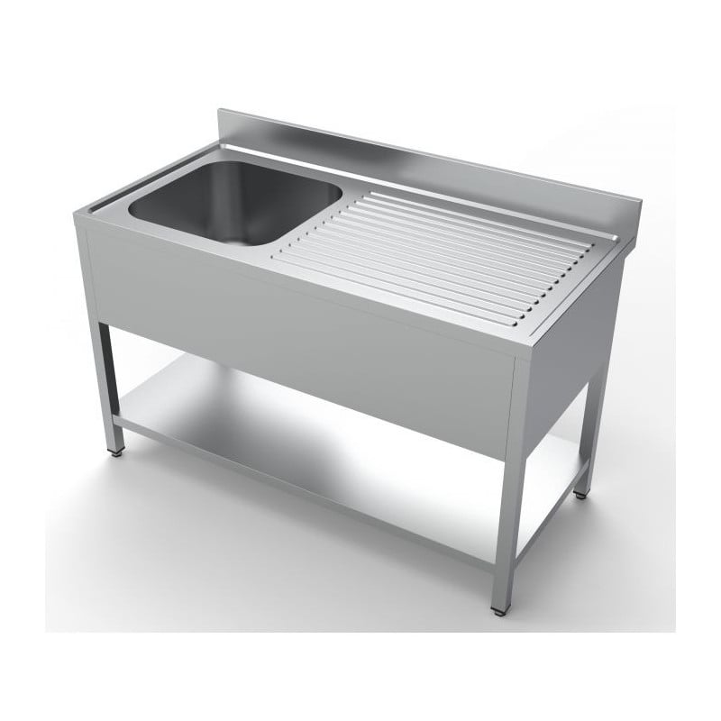 Stainless steel sink with right drainer, backsplash, and shelf - Dimensions 1400x700 mm - CombiSteel