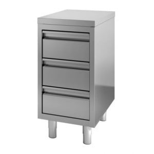 Stainless Steel Low Cabinet with 3 Drawers - L 400 x D 700 mm - CombiSteel