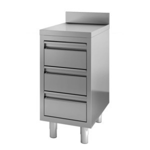 Stainless Steel Low Cabinet with 3 Drawers and Backsplash - L 400 x D 700 mm - CombiSteel