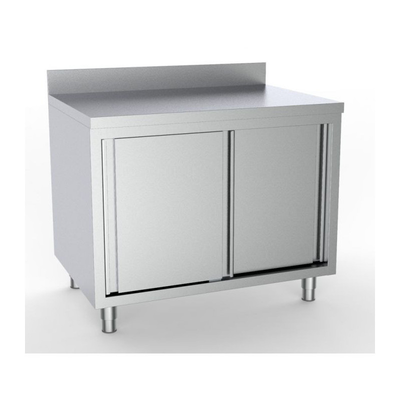 Stainless Steel Low Cabinet with Backsplash - Professional Kitchen Storage