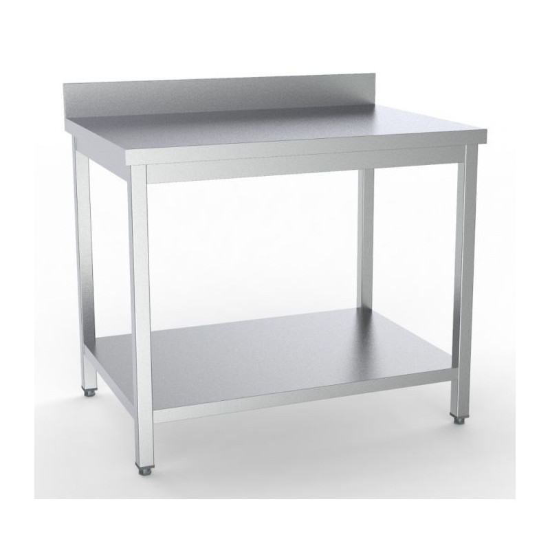 Table Inox avec Dosseret et Etagère - L 900 x P 700 mm