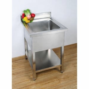 Spülbecken 1 Becken mit Rückwand und Regal - L 600 x T 700 mm - Dynasteel