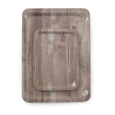 Melamine Printed Dark Wood Service Tray - 530 x 370 mm