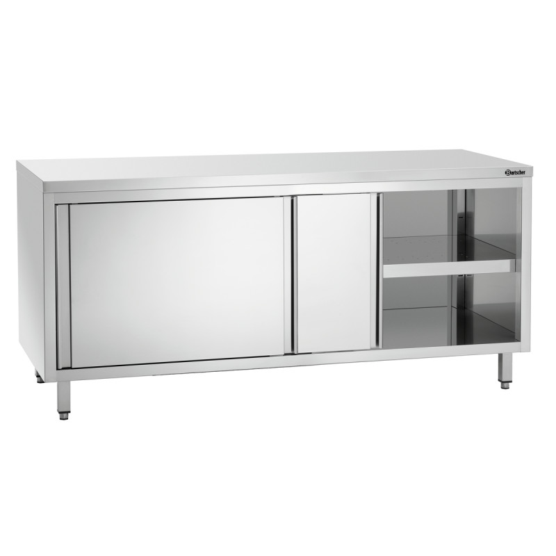 Stainless Steel Cabinet with Sliding Doors and Shelf - L 1800 mm