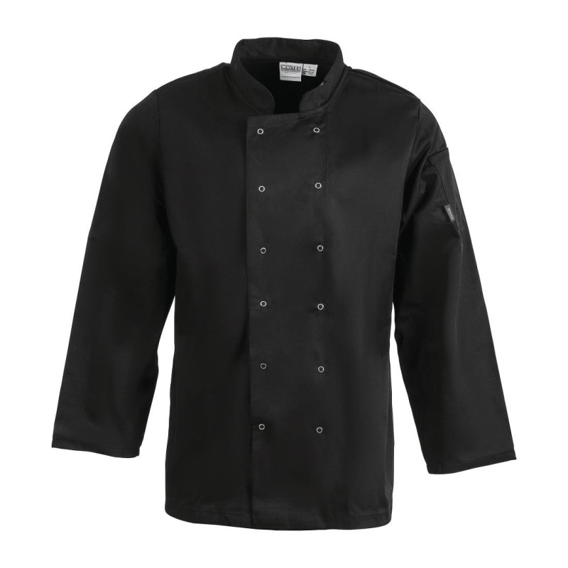 Schwarze Unisex-Kochjacke mit langen Ärmeln Vegas - Größe M - Whites Chefs Clothing - Fourniresto