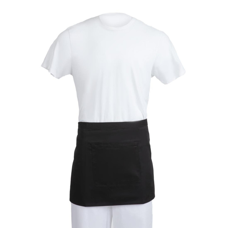 Short Black Polycotton Server Apron 373 x 750 mm - Whites Chefs Clothing - Fourniresto