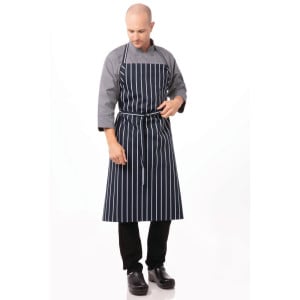 Premium Woven Bib Apron with Navy Blue and White Stripes - Chef Works - Fourniresto