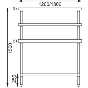 Edelstahltisch mit 2 oberen Regalen 1200 x 600 mm - Vogue - Fourniresto