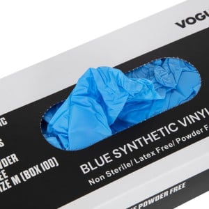 Lebensmittelsichere Vinylhandschuhe, unsteril, blau, Größe M - Packung mit 100 Stück - Vogue - Fourniresto