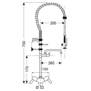 Showerhead with Small Model Single-Hole Swan Neck - Gastro M - Fourniresto