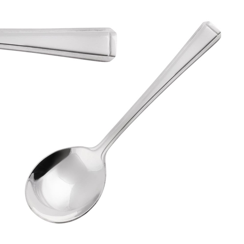 Round Stainless Steel Harley Soup Spoon - Set of 12 - Olympia - Fourniresto