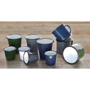 Blue and Black Enamel Steel Mugs 350ml - Set of 6 - Olympia - Fourniresto