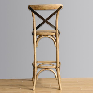 Wooden Bar Stool with Crossed Backrest - Metal - Bolero - Fourniresto