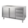 Meuble en Inox Avec Portes Coulissantes et 3 Tiroirs À Gauche - L 1500 x P 700mm - Gastro M