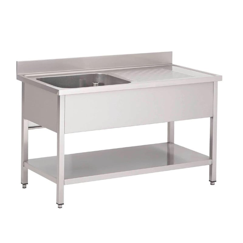 Edelstahlspüle mit unterem Regal 1 Becken links-L 1200 x T 700 mm - Gastro M Edelstahlspüle mit unterem Regal 1 Becken links-L 1200 x T 700 mm - Gastro M