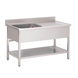 Edelstahlspüle mit unterem Regal 1 Becken links-L 1600 x T 700mm - Gastro M
