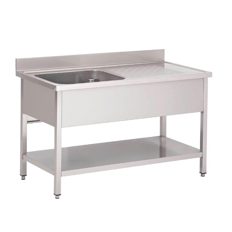 Edelstahlspüle mit unterem Regal 1 Becken links-L 1600 x T 700mm - Gastro M Edelstahlspüle mit unterem Regal 1 Becken links-L 1600 x T 700mm - Gastro M