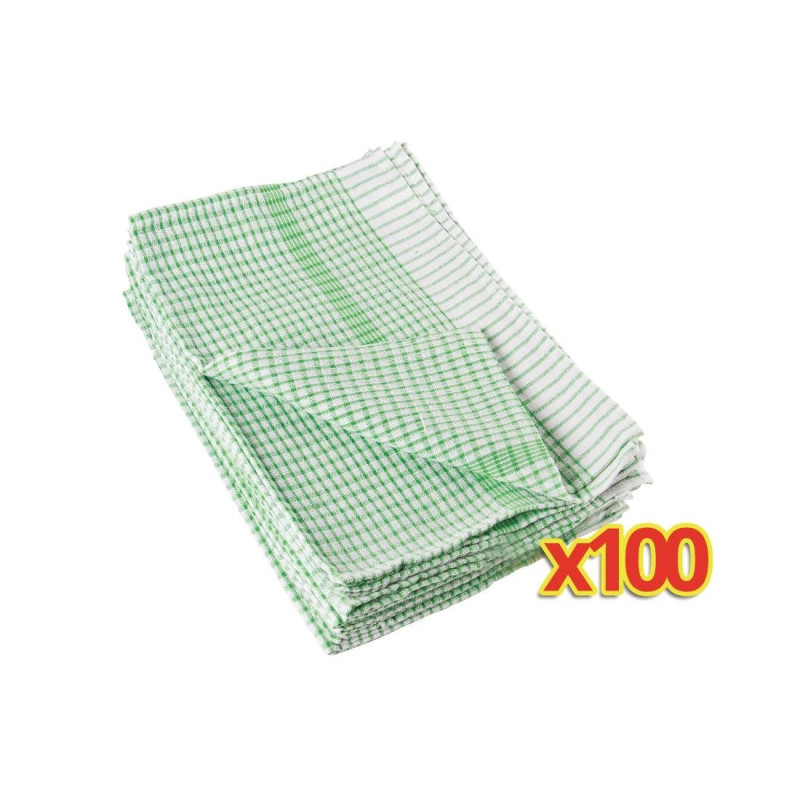 Set of 100 Green Dish Towels - FourniResto - Fourniresto