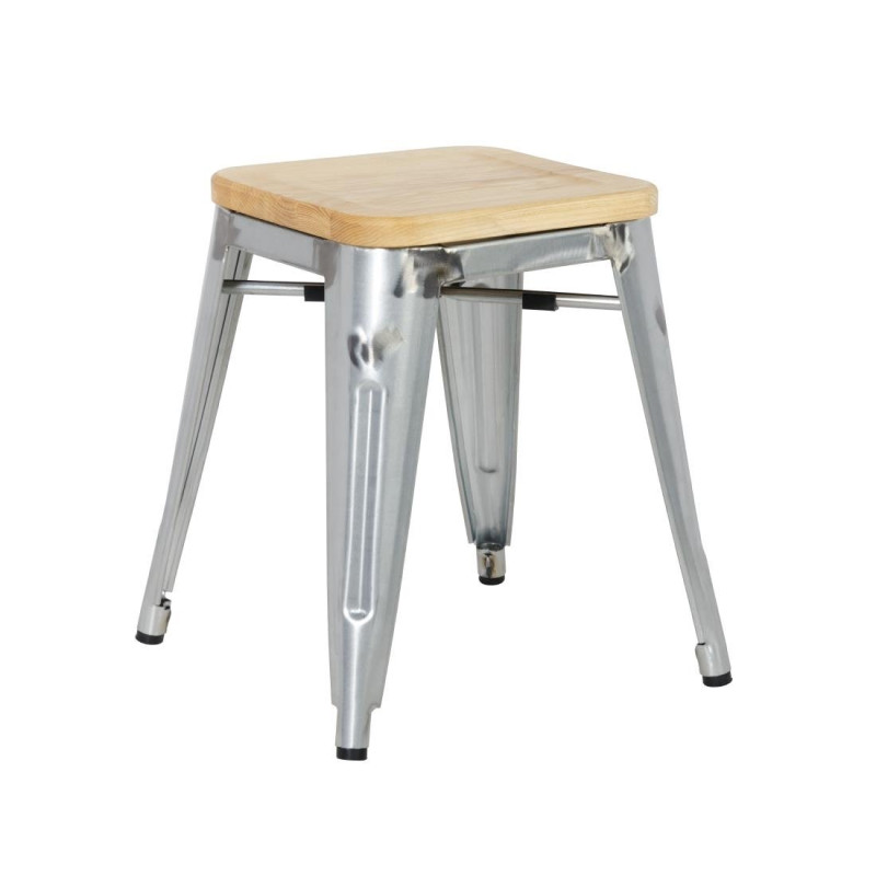Niedrige Bistrohocker aus Stahl mit Holzsitz - 4er-Set - Bolero Niedrige Bistrohocker aus Stahl mit Holzsitz - 4er-Set - Bolero