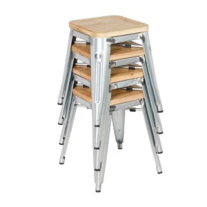 Niedrige Bistrohocker aus Stahl mit Holzsitz - 4er-Set - Bolero