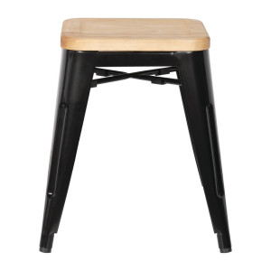 Niedrige Bistrohocker aus schwarzem Stahl mit Holzsitz - 4er-Set - Bolero