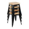 Niedrige Bistrohocker aus schwarzem Stahl mit Holzsitz - 4er-Set - Bolero