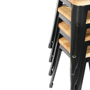 Black Steel Low Bistro Stools with Wooden Seat - Set of 4 - Bolero