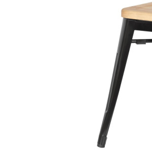 Niedrige Bistrohocker aus schwarzem Stahl mit Holzsitz - 4er-Set - Bolero