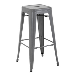 High Stools in Metallic Grey Galvanized Steel - Set of 4 - Bolero