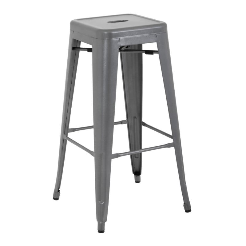 High Stools in Metallic Grey Galvanized Steel - Set of 4 - Bolero High Stools in Metallic Grey Galvanized Steel - Set of 4 - Bolero