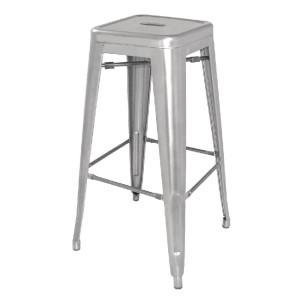 High Stools in Silver Grey Galvanized Steel - Set of 4 - Bolero
