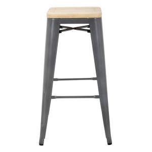 Hoher Bistrohocker aus grauem Stahl mit Holzsitz - 4er-Set - Bolero