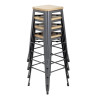 Hoher Bistrohocker aus grauem Stahl mit Holzsitz - 4er-Set - Bolero