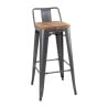 Hohe Hocker mit Rückenlehne und Sitz aus Holz - Metallisches Grau - 4er-Set - Bolero